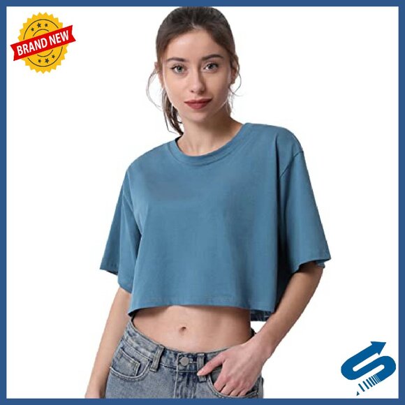 Women's Cotton Crop T-Shirts 4-Pack Short Sleeve Athletic Yoga Tees - Picture 3 of 8